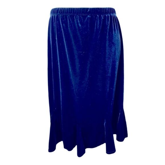 Susan Graver Blue Velour Skirt Elastic Waist Godet  QVC Grandmacore Y2K Size S - Picture 2 of 10